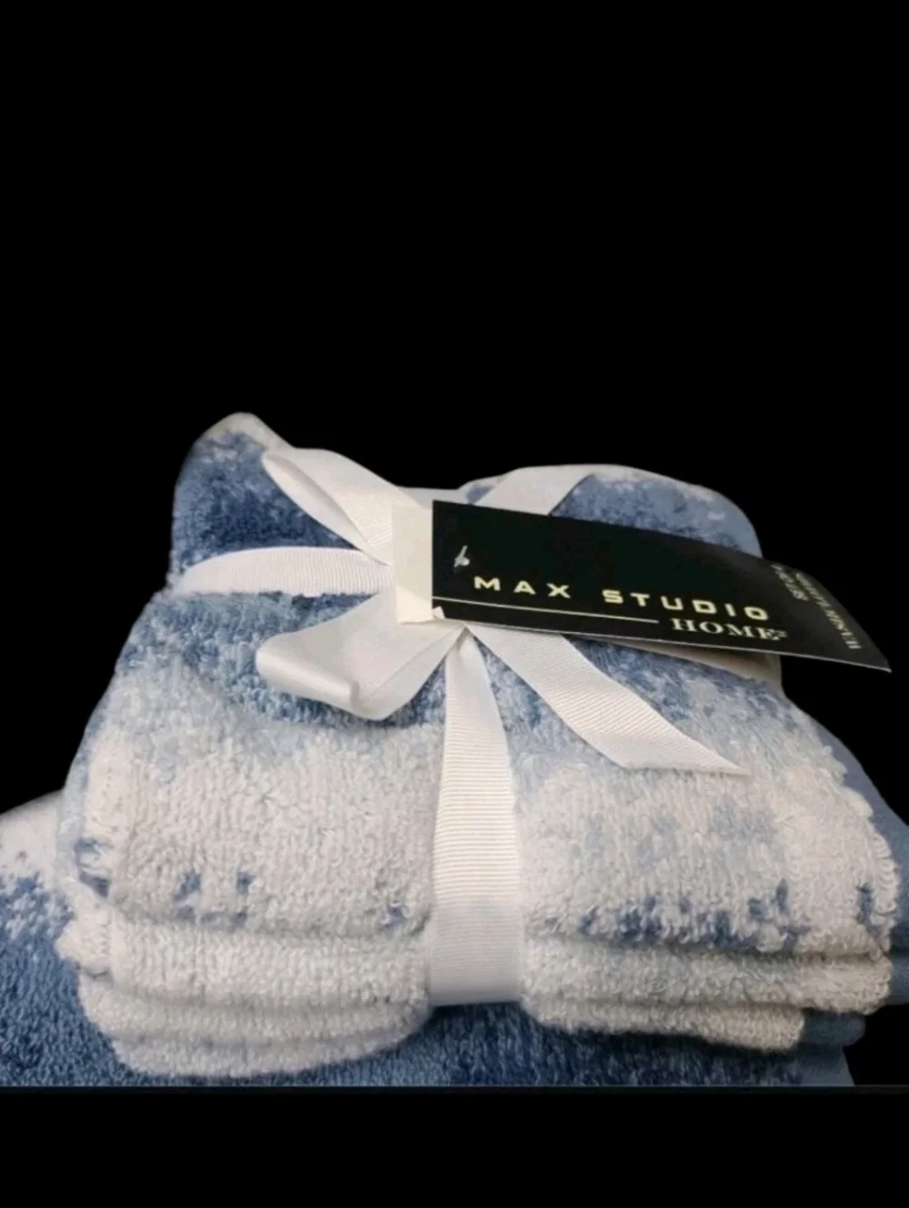 8pc Max Studio Cotton Bath Hand Washcloth Towel Set Blue White Ombre NEW